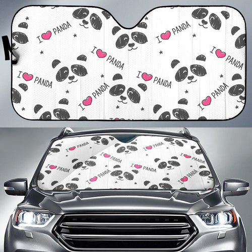 Hand Drawn Faces Of Pandas Pattern Car Sun Shade