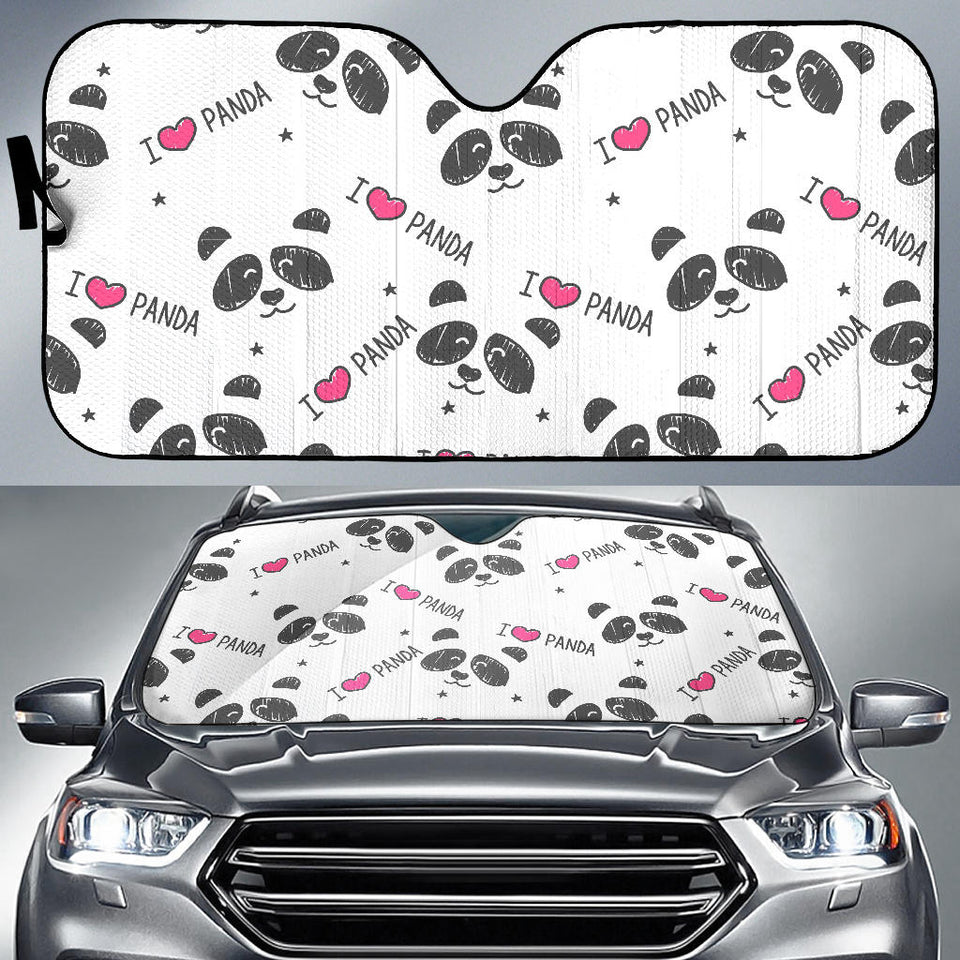 Hand Drawn Faces Of Pandas Pattern Car Sun Shade