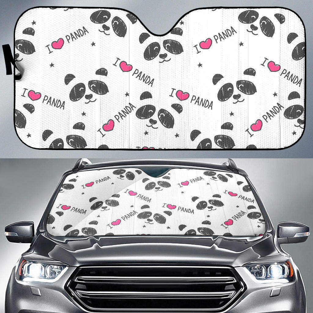 Hand Drawn Faces Of Pandas Pattern Car Sun Shade