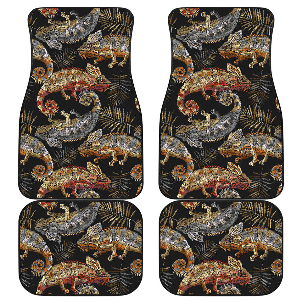 Chameleon Lizard Tropical Leaves Palm Tree Front And Back Car Mats