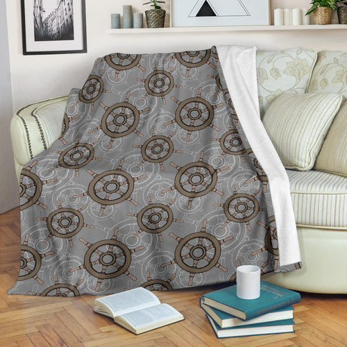 Nautical Wood Steering Wheel Pattern Premium Blanket