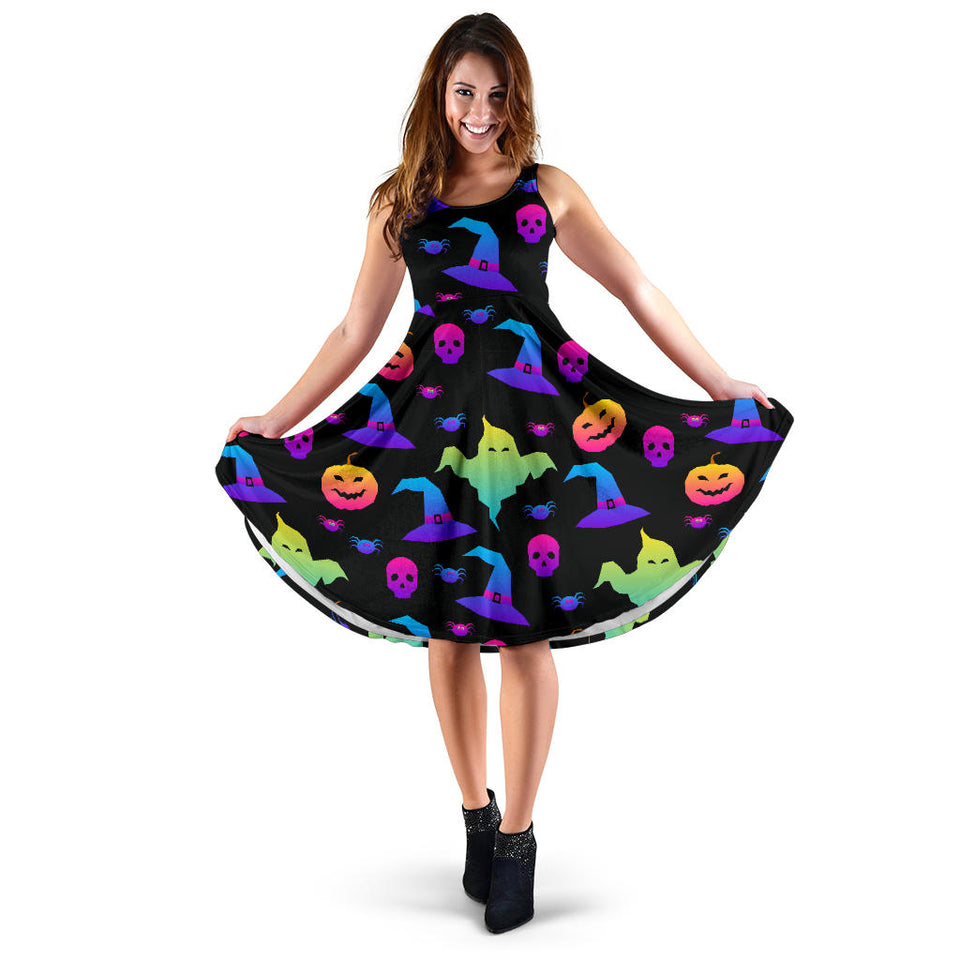Colorful Halloween Background Sleeveless Midi Dress