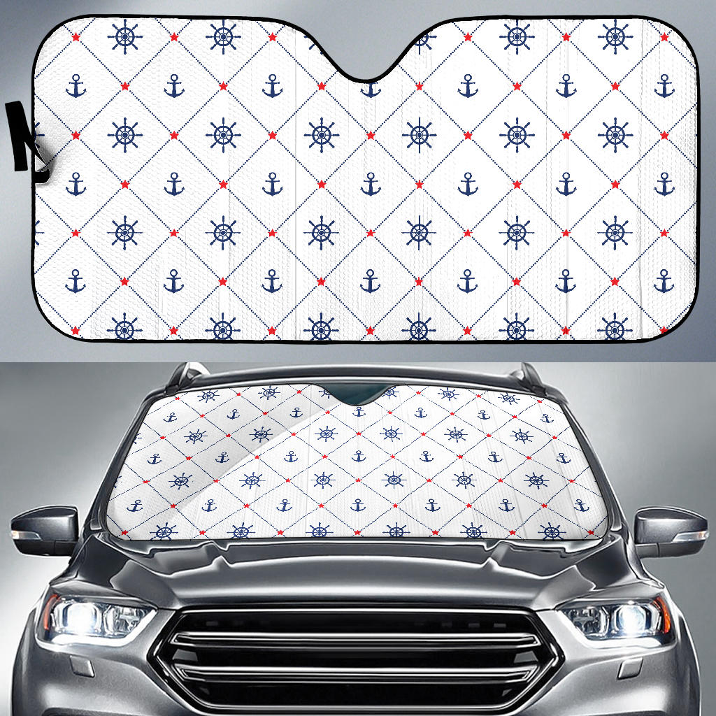 Anchor Rudder Nautical Design Pattern Car Sun Shade