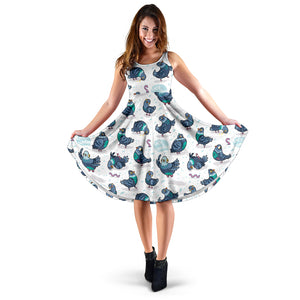 Pigeon Pattern Print Design 02 Sleeveless Midi Dress