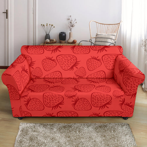 Strawberry Pattern Red Background Loveseat Couch Slipcover