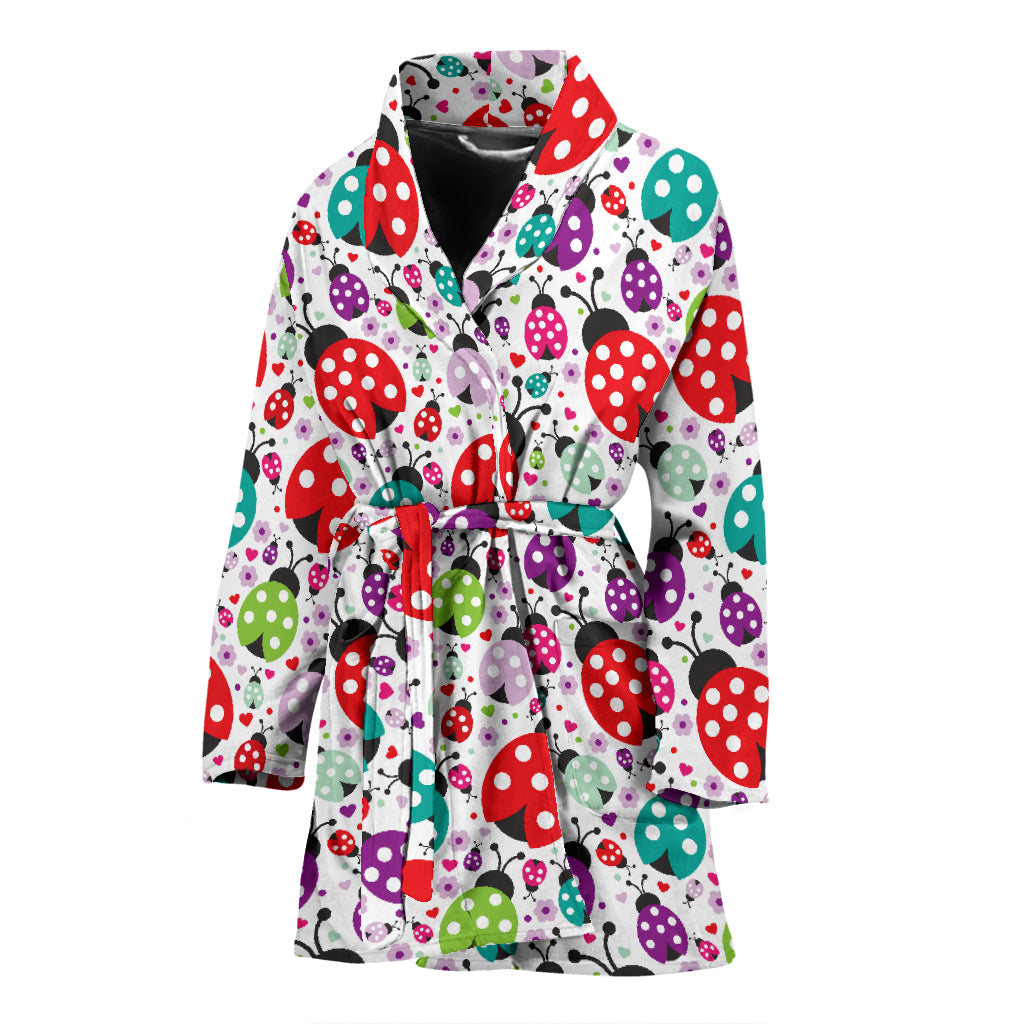 Ladybug Pattern Print Design 03 Women's Bathrobe