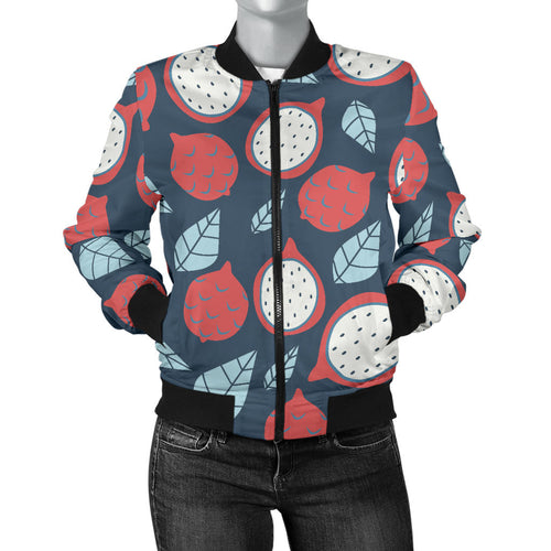 Dragon Fruits Dark Blue Background Women'S Bomber Jacket