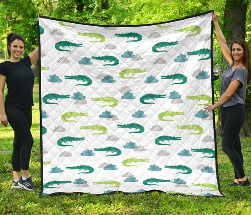 Watercolor Crocodile Pattern Premium Quilt