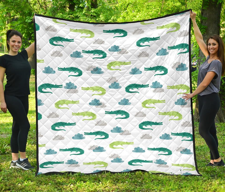 Watercolor Crocodile Pattern Premium Quilt