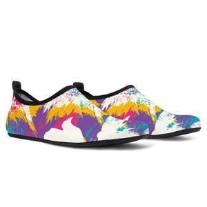 Colorful Crow Illustration Pattern Aqua Shoes