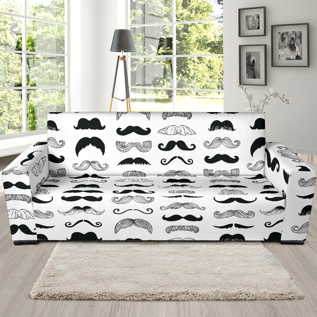 Mustache Beard Pattern Print Design 04 Sofa Slipcover