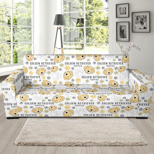 Golden Retriever Pattern Print Design 04 Sofa Slipcover