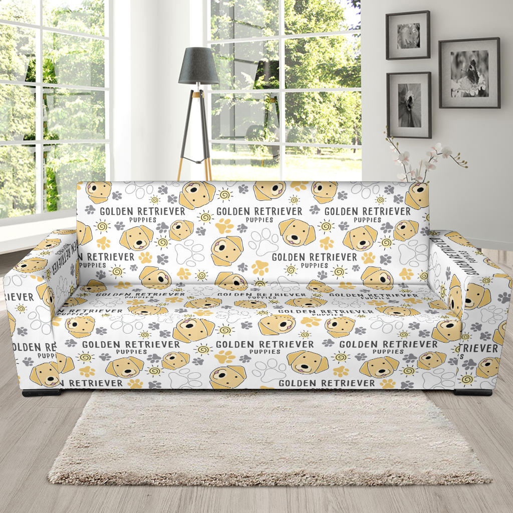 Golden Retriever Pattern Print Design 04 Sofa Slipcover