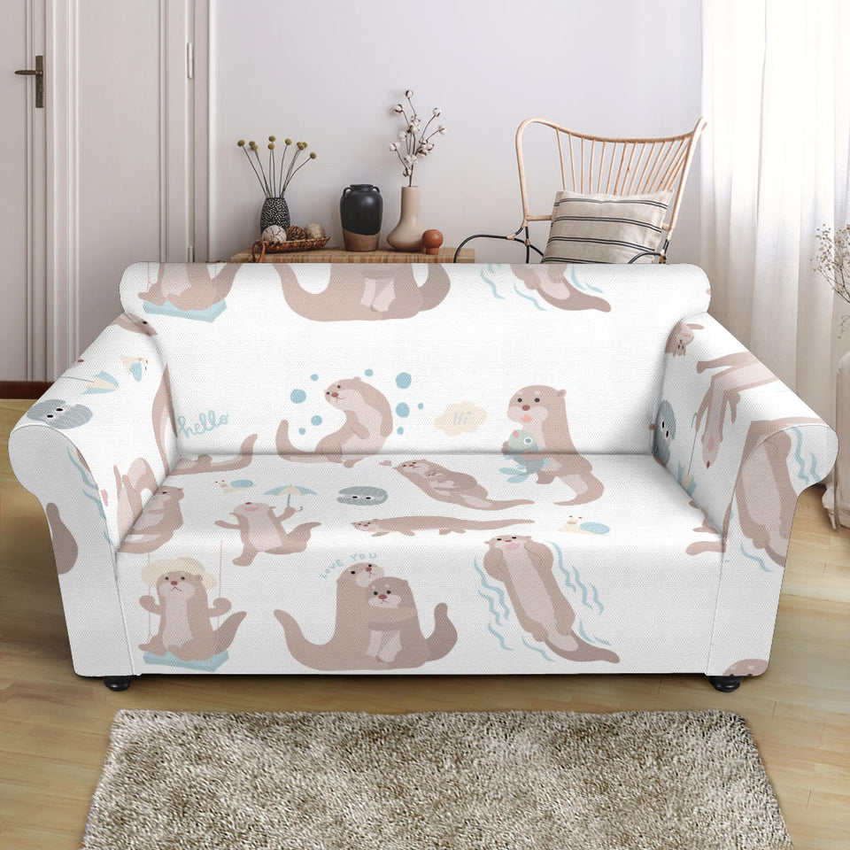 Cute Sea Otters Pattern Loveseat Couch Slipcover