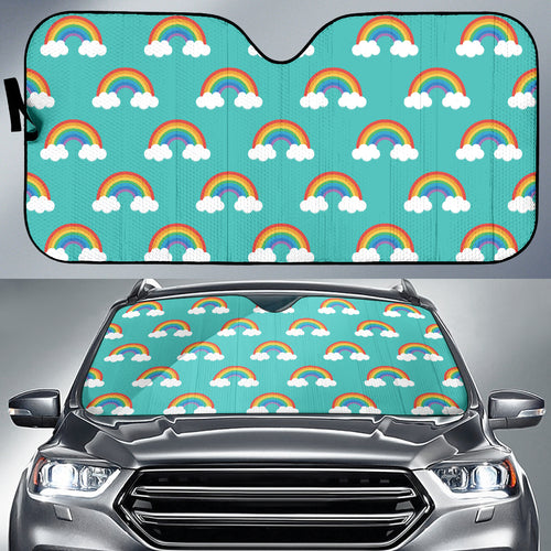 Rainbow Pattern Green Background Car Sun Shade