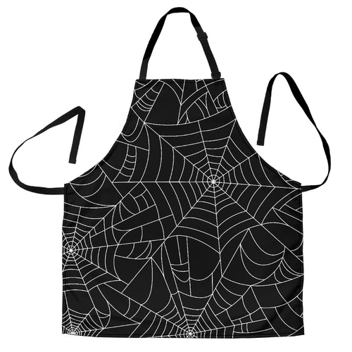 Spider Web Pattern Black Background White Cobweb Adjustable Apron