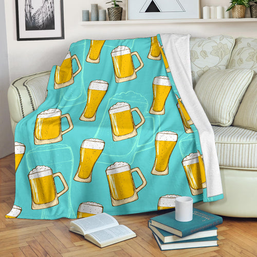 Beer Pattern Green Background Premium Blanket