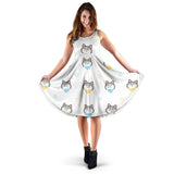 Cute Siberian Husky Pattern Sleeveless Midi Dress