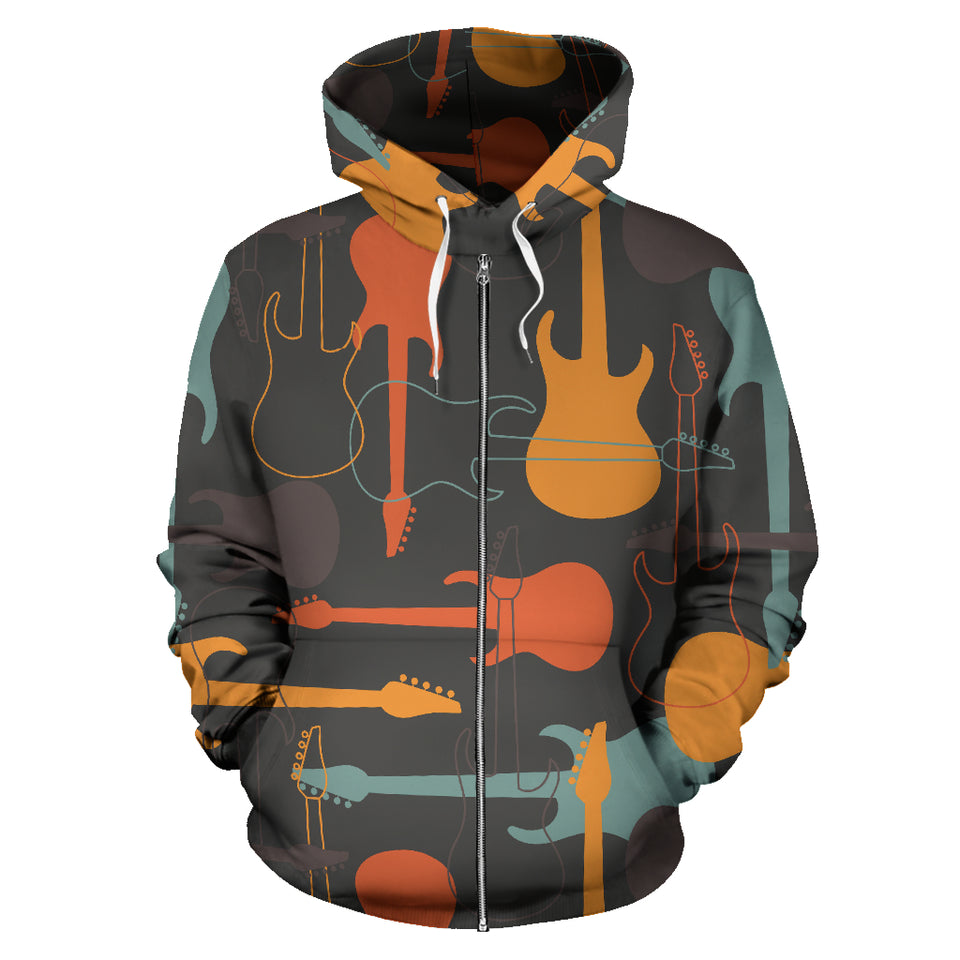 Electric Guitars Pattern Zip Up Hoodie