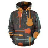 Electric Guitars Pattern Zip Up Hoodie