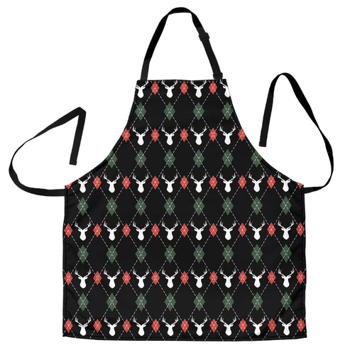 Deer Christmas New Year Pattern Argyle Adjustable Apron