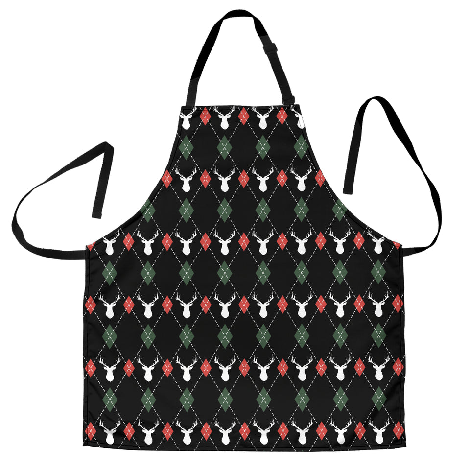 Deer Christmas New Year Pattern Argyle Adjustable Apron