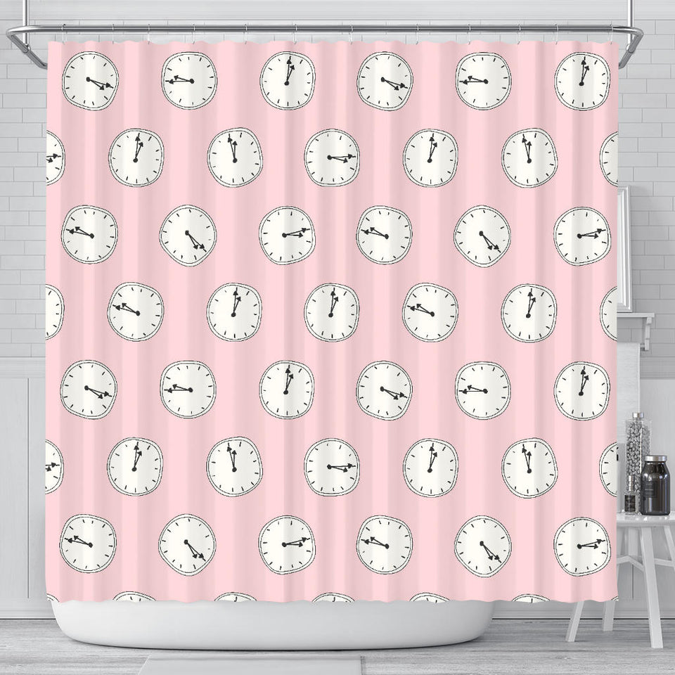 Clock Pattern Pink Blackground Shower Curtain Fulfilled In US