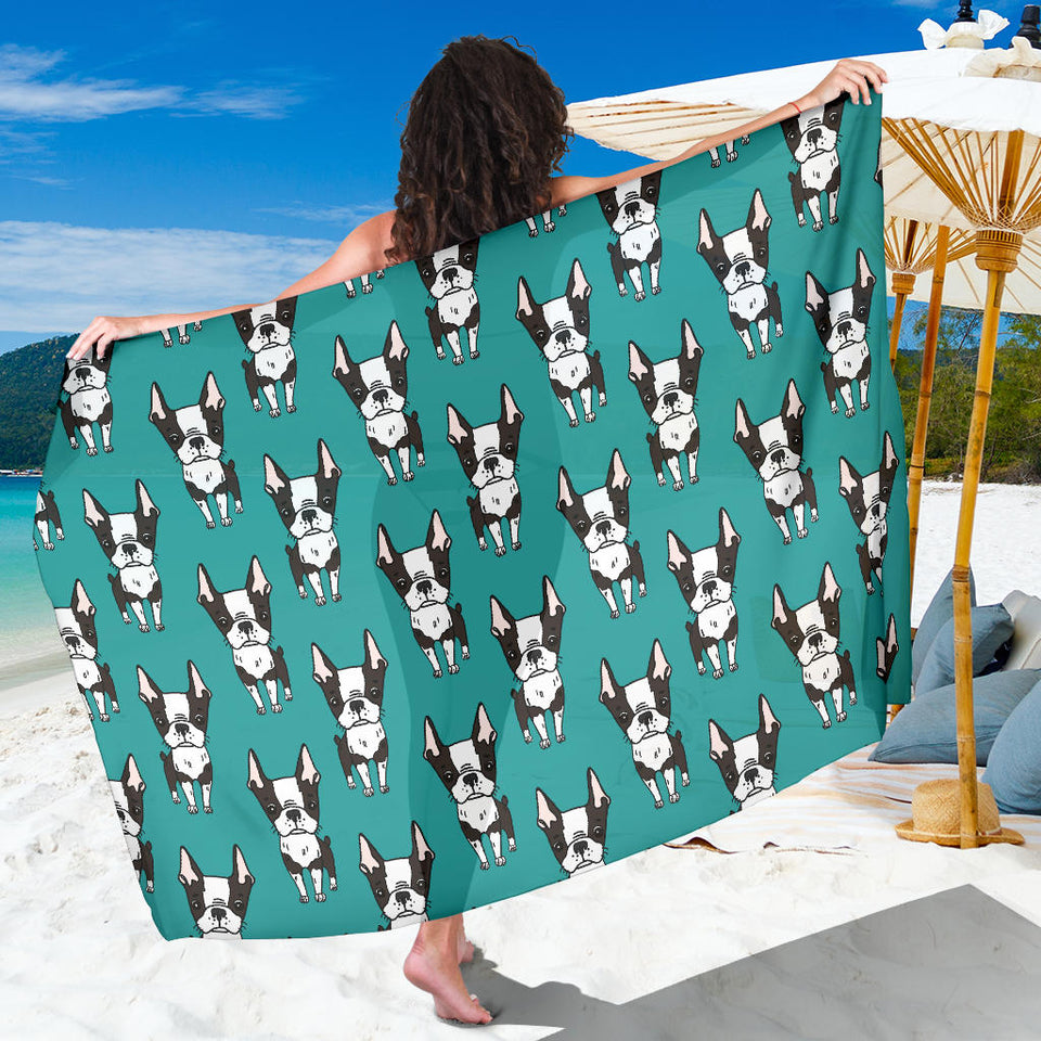 Hand Drawn Boston Terrier Dog Pattern Sarong