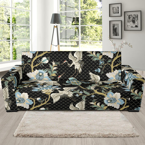 Japanese Crane Ornament Elements Sofa Slipcover