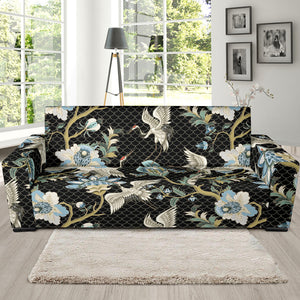 Japanese Crane Ornament Elements Sofa Slipcover