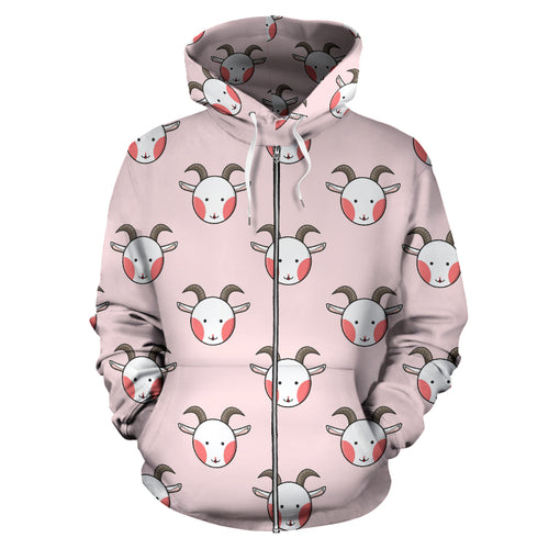 Cute Goat Pattern Zip Up Hoodie