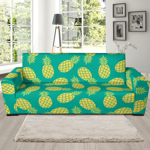 Pineapples Pattern Green Background Sofa Slipcover
