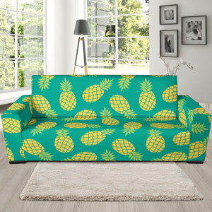 Pineapples Pattern Green Background Sofa Slipcover