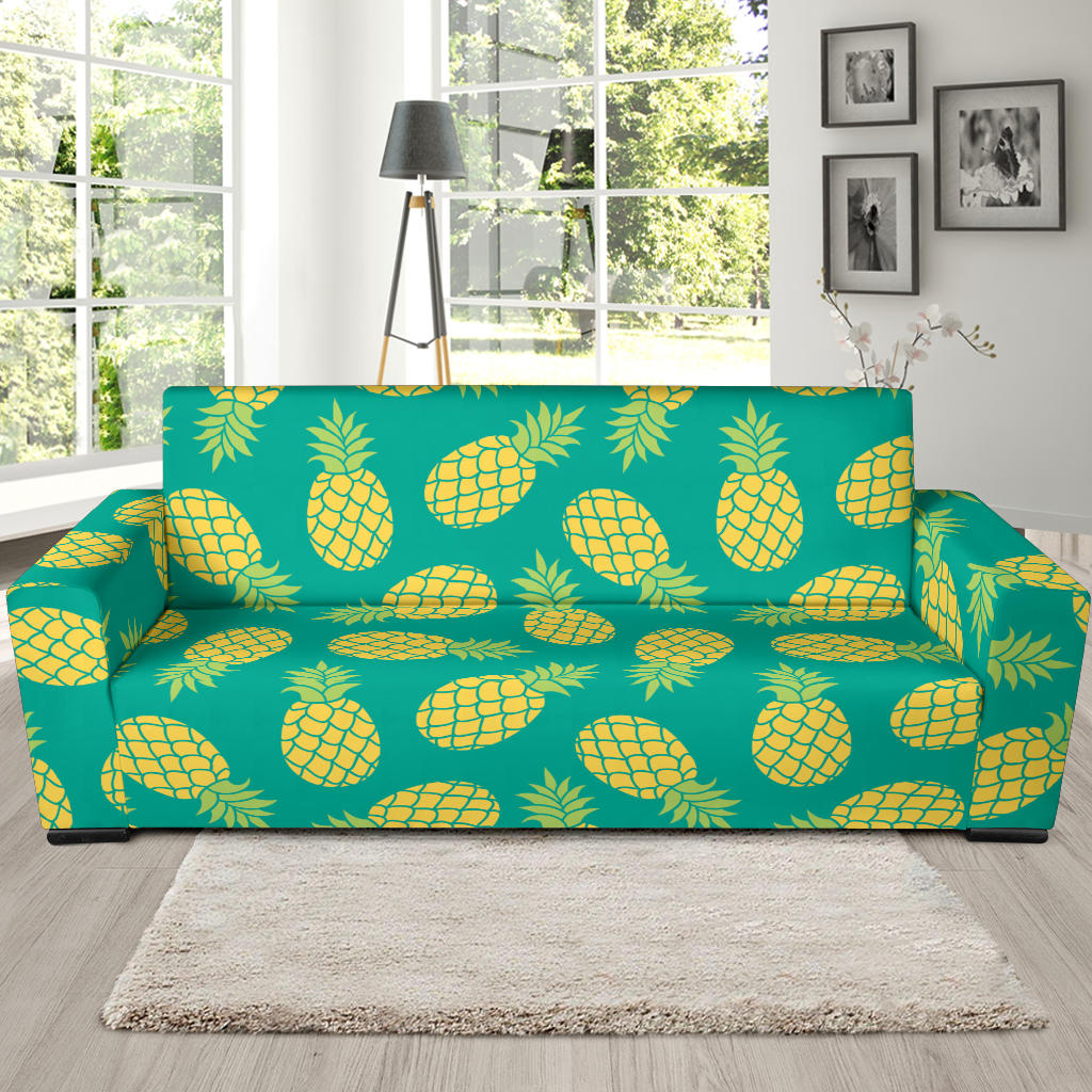 Pineapples Pattern Green Background Sofa Slipcover