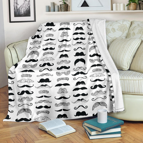 Mustache Beard Pattern Print Design 04 Premium Blanket