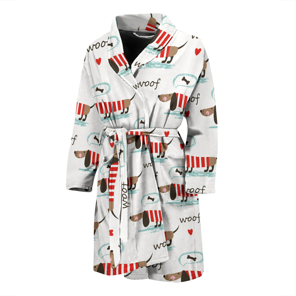 Cute Dachshund Bone Pattern Men'S Bathrobe