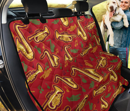 Saxophone Cornet Pattern Red Background Dog Car Seat Covers