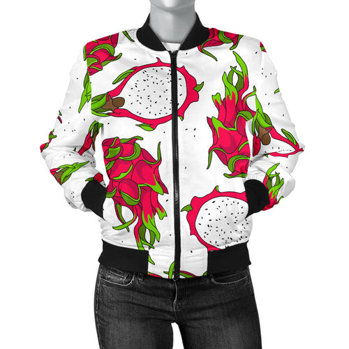 Dragon Fruits White Background Women'S Bomber Jacket