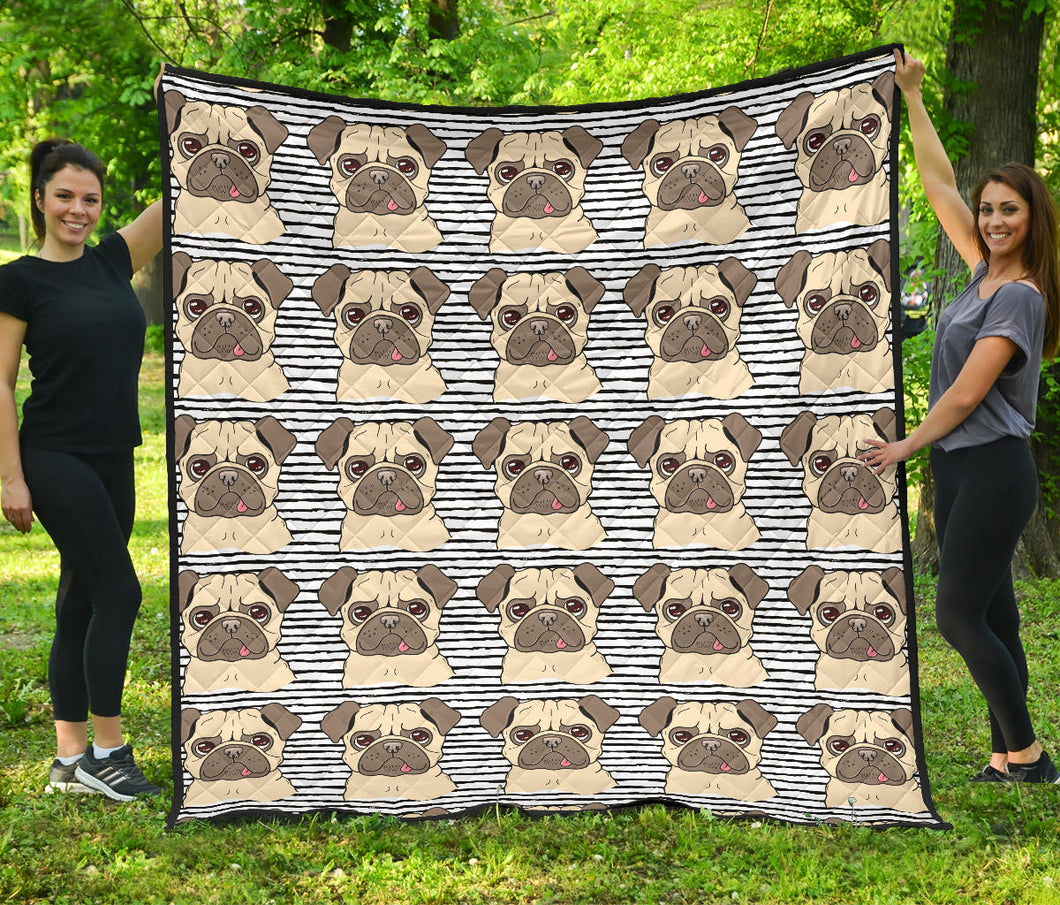 Happy Pug Pattern Premium Quilt