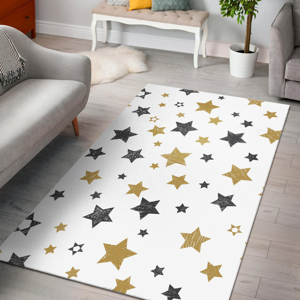 Hand Drawn Gold Black Star Pattern Area Rug