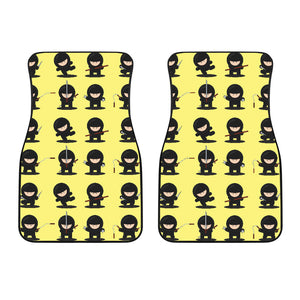 Cute Ninja Yellow Background Front Car Mats