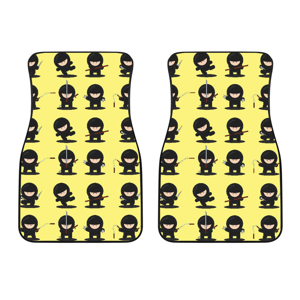 Cute Ninja Yellow Background Front Car Mats
