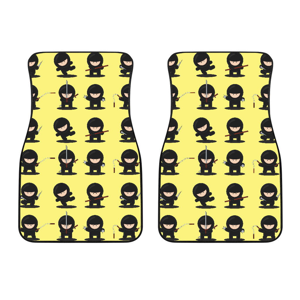 Cute Ninja Yellow Background Front Car Mats