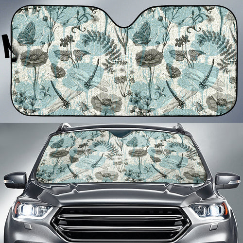 Dragonfly Butterfly Plants Insect Flower Vintage Style Pattern Car Sun Shade