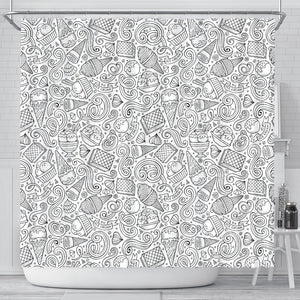 Cartoon Hand Drawn Ice Cream Black White Shower Curtain Fulfilled In US