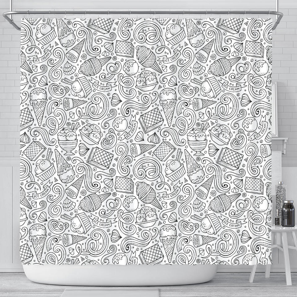 Cartoon Hand Drawn Ice Cream Black White Shower Curtain Fulfilled In US