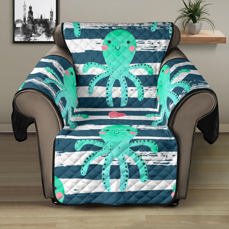 Cute octopuses heart striped background Recliner Cover Protector