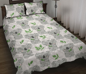 Hand drawn Koala leaves pattern Quilt Bed Set