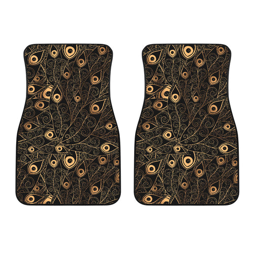 Gold Peacock Feather Pattern Front Car Mats