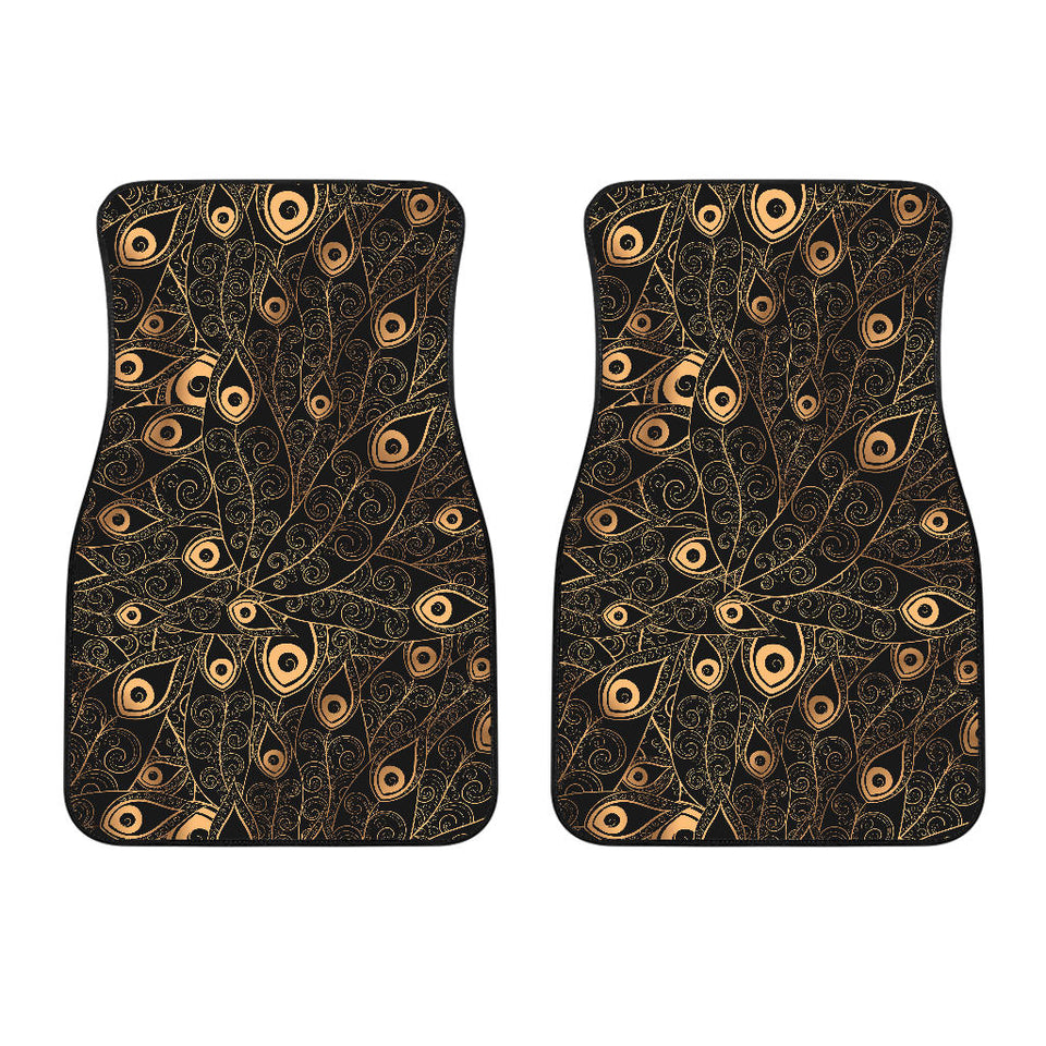 Gold Peacock Feather Pattern Front Car Mats